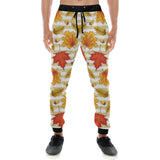 Maple leaf oak leaf acorns beige striped backgroun Unisex Casual Sweatpants