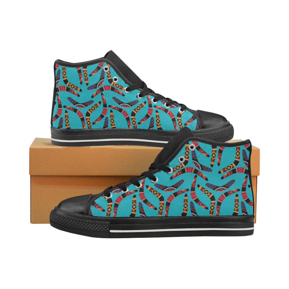 Boomerang Australian aboriginal ornament blue back Men's High Top Canvas Shoes Black