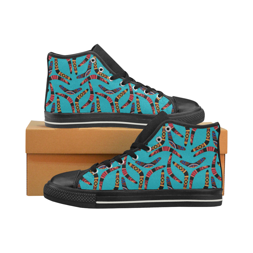 Boomerang Australian aboriginal ornament blue back Men's High Top Canvas Shoes Black