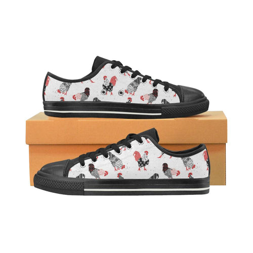 Cool rooster chicken cock floral ornament backgrou Kids' Boys' Girls' Low Top Canvas Shoes Black
