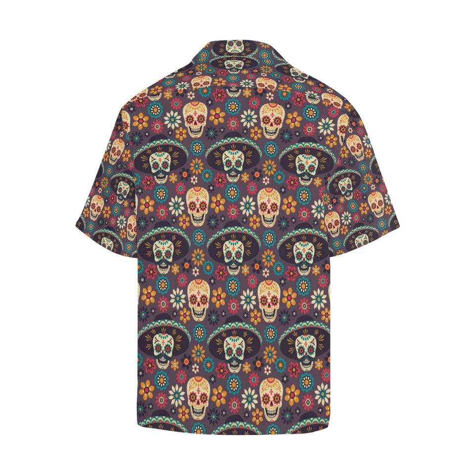 Sugar skulls flower maxican pattern Men's All Over Print Hawaiian Shirt