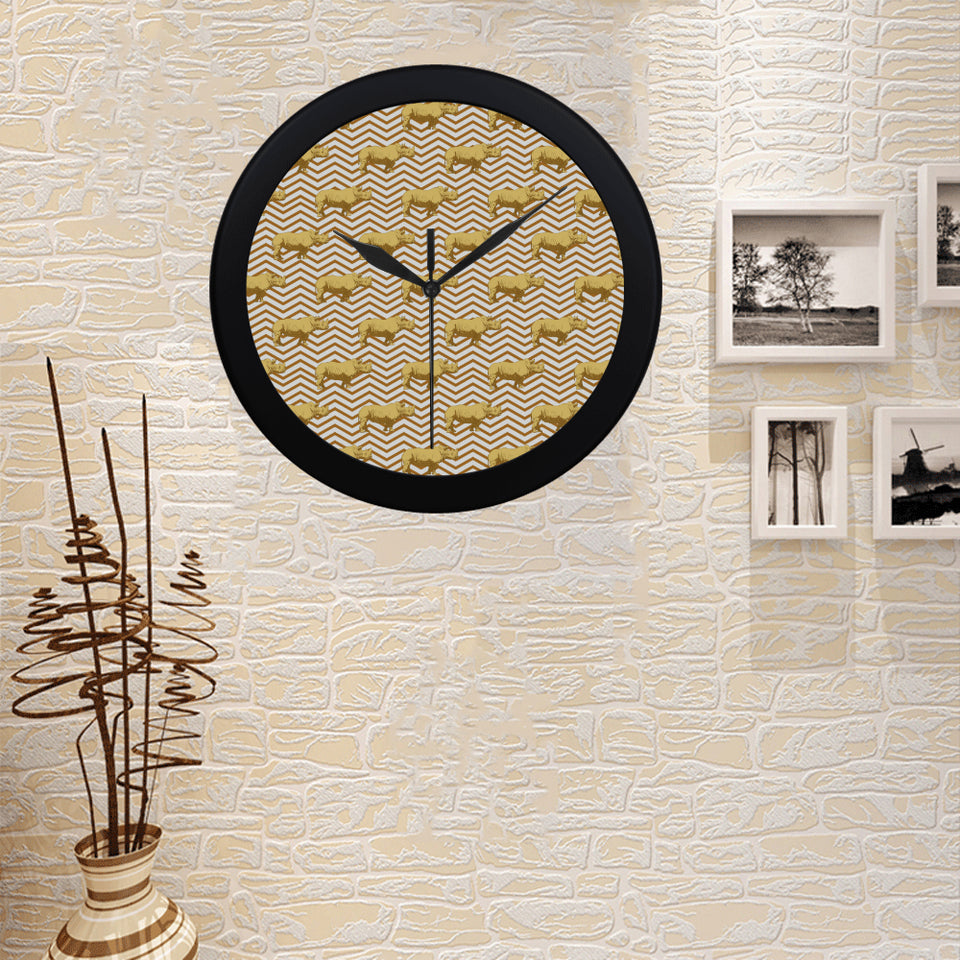 Rhino yellow theme pattern Elegant Black Wall Clock