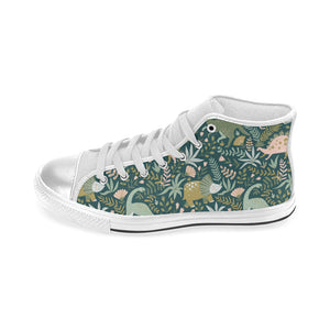 dinosaurs tropical leaves flower pattern Women's High Top Canvas Shoes White