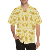 Saxophone cornet pattern yellow background Men's All Over Print Hawaiian Shirt
