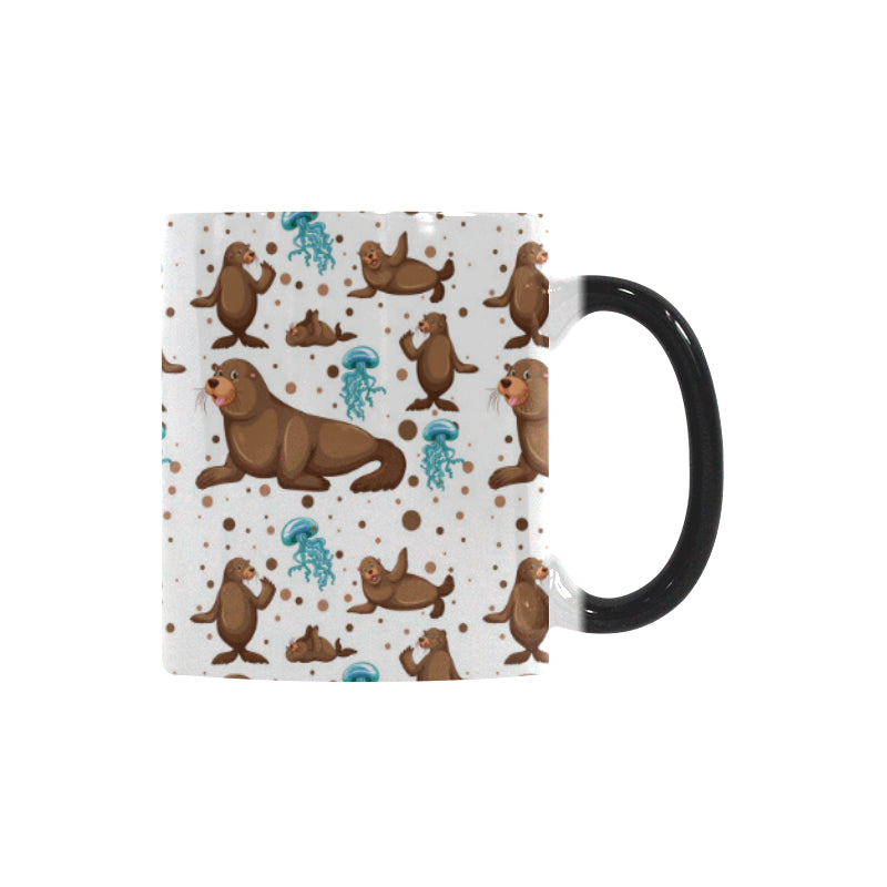 sea lion Seals jellyfish pattern Morphing Mug Heat Changing Mug