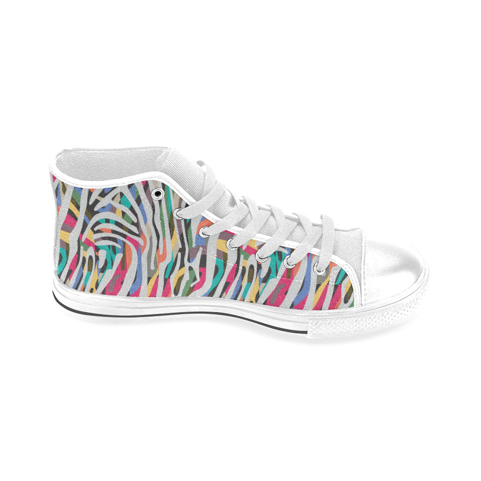 Colorful zebra skin pattern Men's High Top Canvas Shoes White