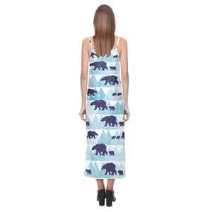 polar bear winter snow pattern V-Neck Open Fork Long Dress