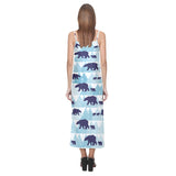polar bear winter snow pattern V-Neck Open Fork Long Dress