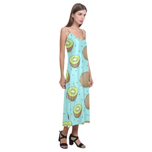 Kiwi blue background V-Neck Open Fork Long Dress