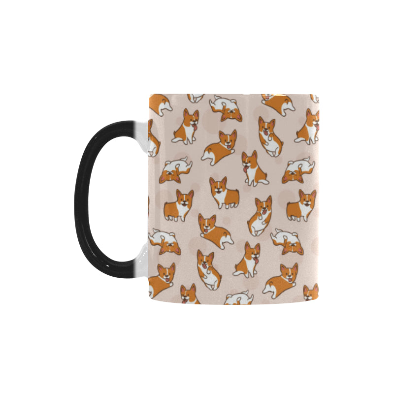 Cute Corgis Pattern pink background Morphing Mug Heat Changing Mug