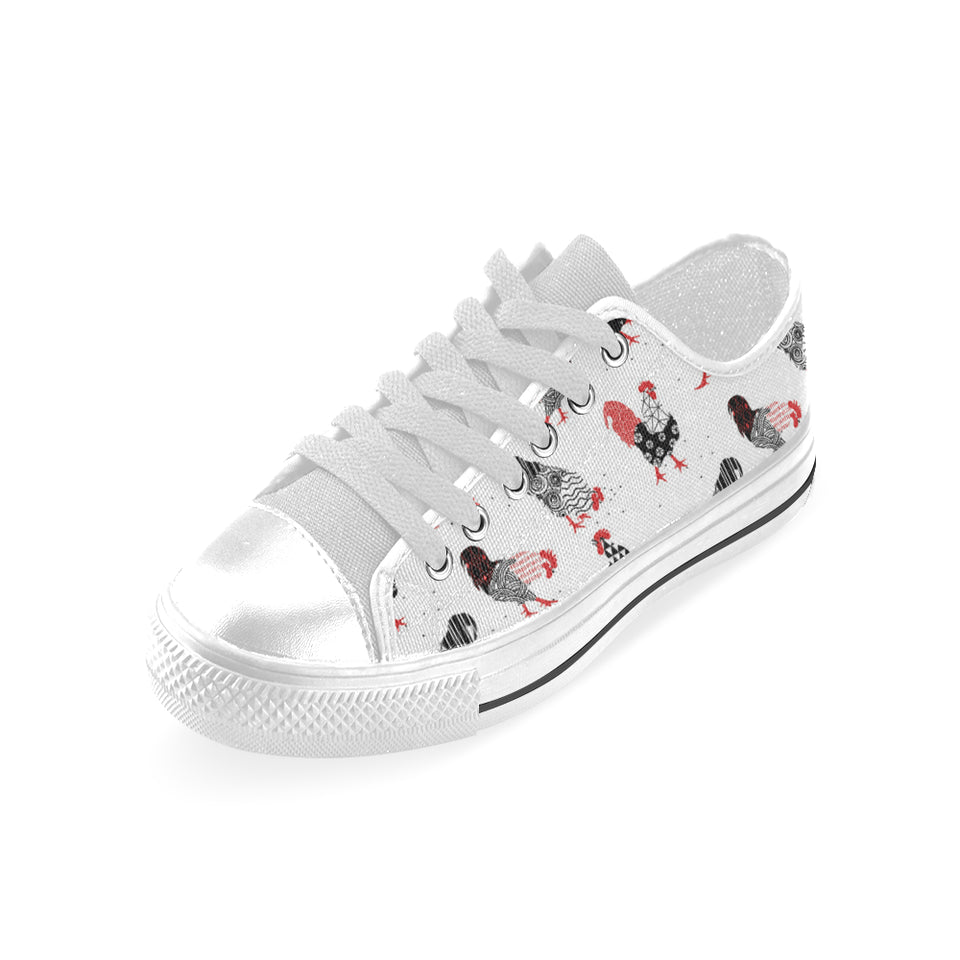 Cool rooster chicken cock floral ornament backgrou Men's Low Top Shoes White