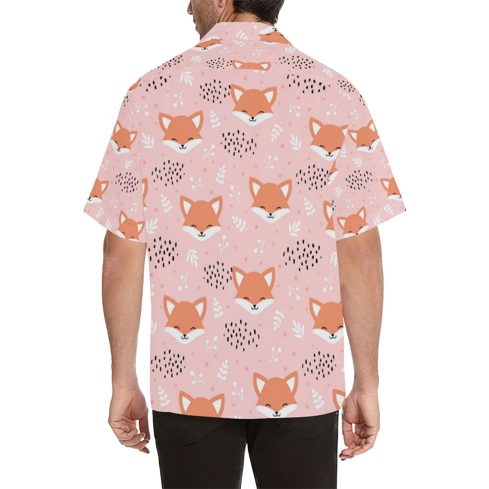 Cute fox pattern pink background Men's All Over Print Hawaiian Shirt