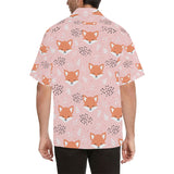 Cute fox pattern pink background Men's All Over Print Hawaiian Shirt