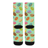 Colorful donut pattern green background Crew Socks