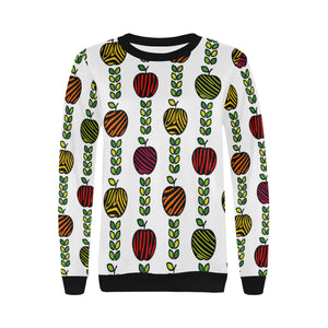 colorful apples leave zebra stripe Women's Crew Neck Sweatshirt