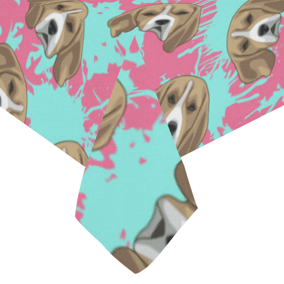 Beagle muzzles turquoise paint splashes pink patte Tablecloth