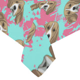 Beagle muzzles turquoise paint splashes pink patte Tablecloth