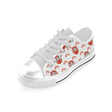 Daruma japanese wooden doll design pattern Men's Low Top Canvas Shoes White
