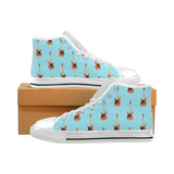 electric guitar pattern light blue background Men's High Top Canvas Shoes White