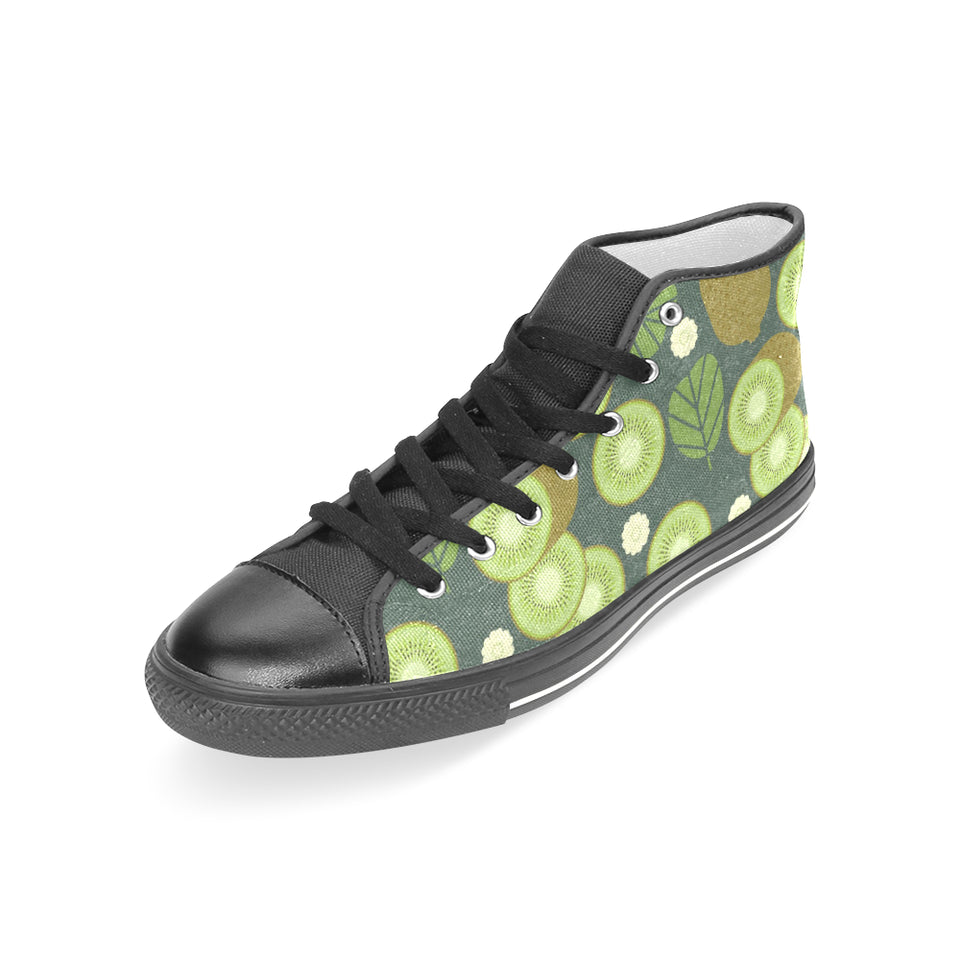 Whole sliced kiwi leave and flower Women's High Top Canvas Shoes Black