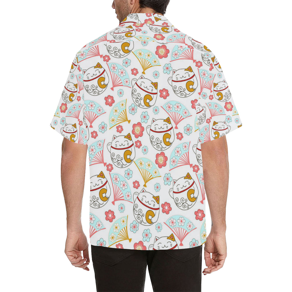 Maneki neko cat fan sakura Men's All Over Print Hawaiian Shirt