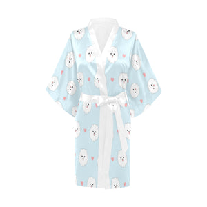 White cute pomeranian pattern Women's Short Kimono Robe