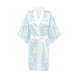 White cute pomeranian pattern Women's Short Kimono Robe