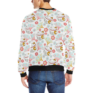 Maneki neko cat fan sakura Men's Crew Neck Sweatshirt