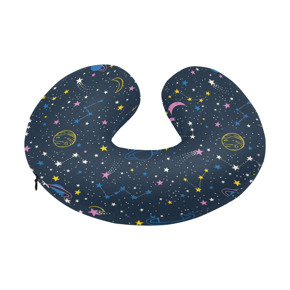 space pattern with planets, comets, constellations U-Shaped Travel Neck Pillow