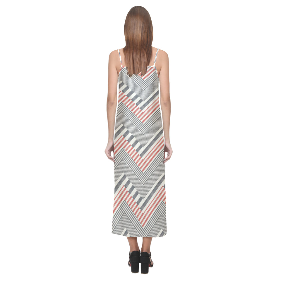 zigzag chevron striped pattern V-Neck Open Fork Long Dress
