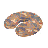 Bonsai bamboo stork japanese pattern brown theme U-Shaped Travel Neck Pillow