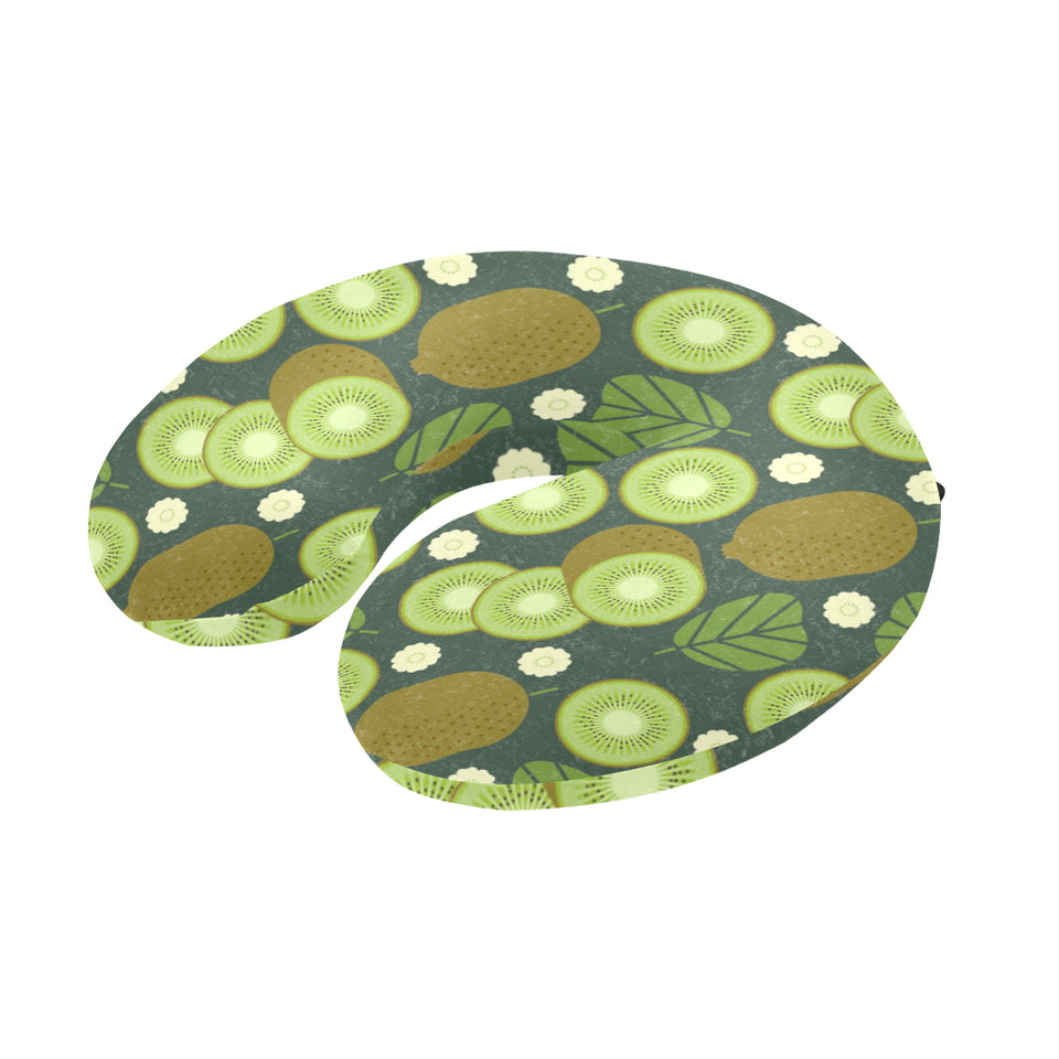 Whole sliced kiwi leave and flower U-Shaped Travel Neck Pillow
