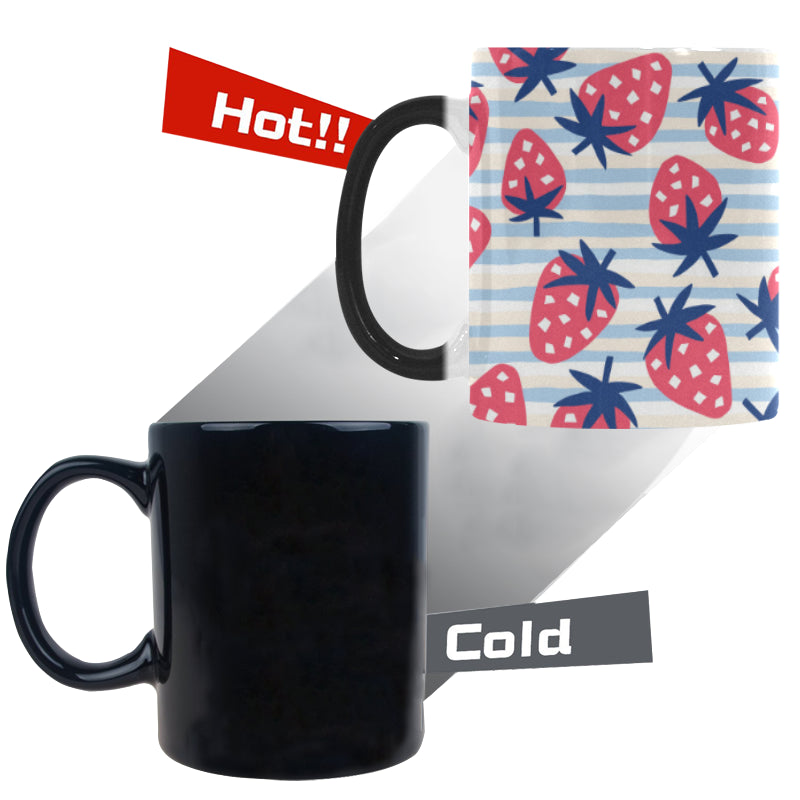 Strawberry pattern blue lines background Morphing Mug Heat Changing Mug
