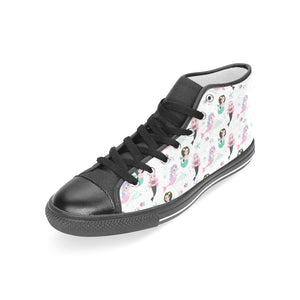cute mermaid dolphin fish starfish pattern Women's High Top Canvas Shoes Black