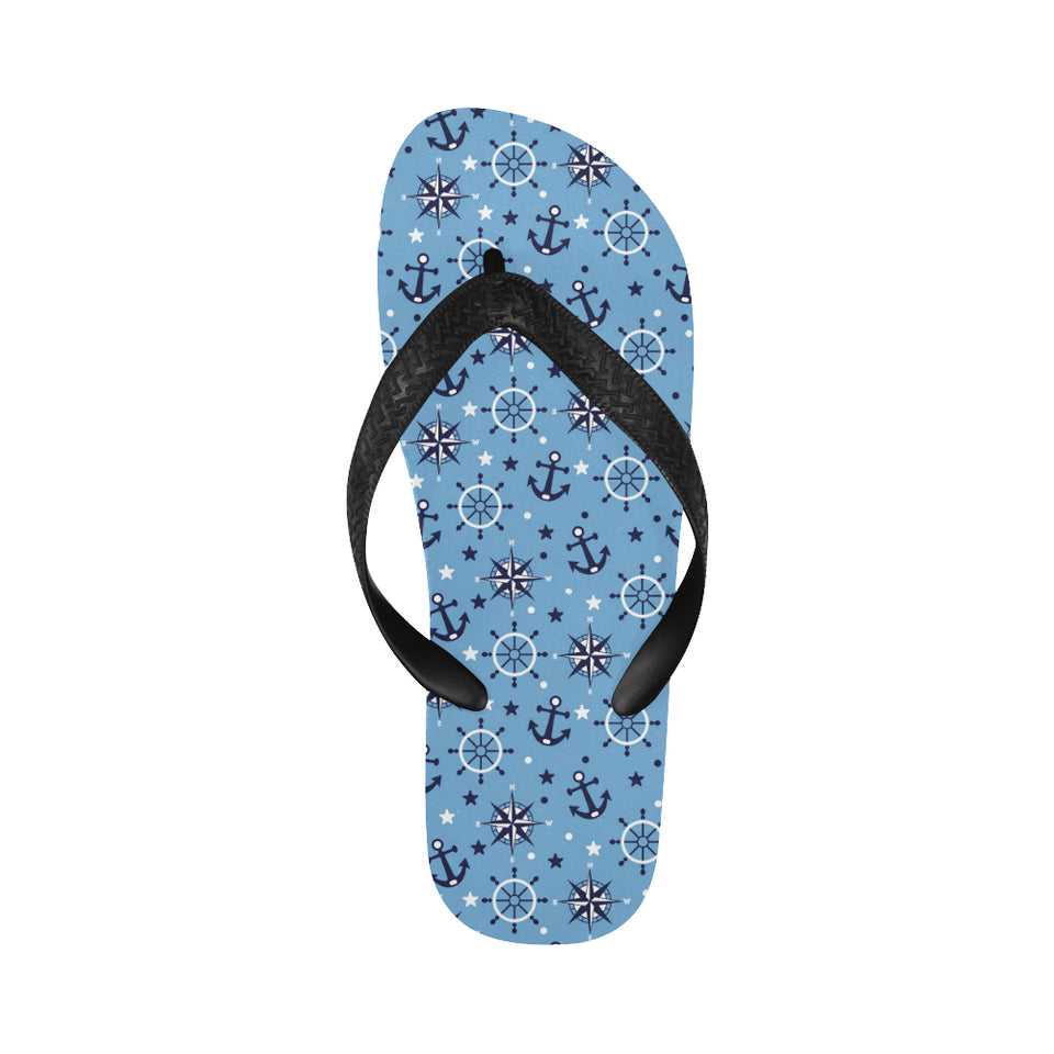 Anchors rudder compass star nautical pattern Unisex Flip Flops