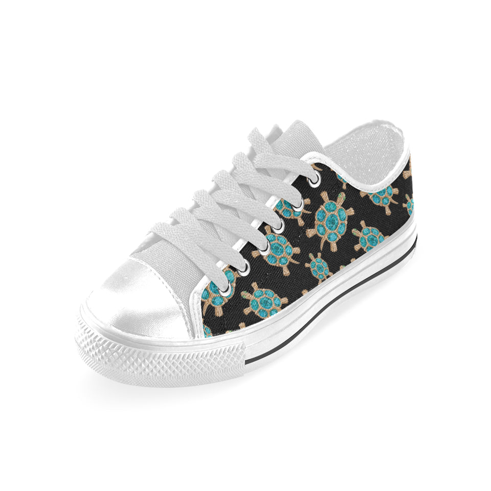 Sea turtle blue stone pattern Men's Low Top Shoes White