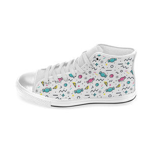 Candy design pattern Women's High Top Canvas Shoes White
