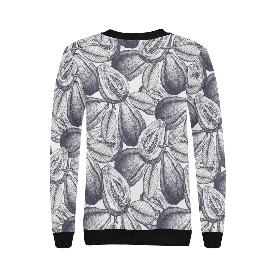 Guava tropical hand drawn pattern Women's Crew Neck Sweatshirt
