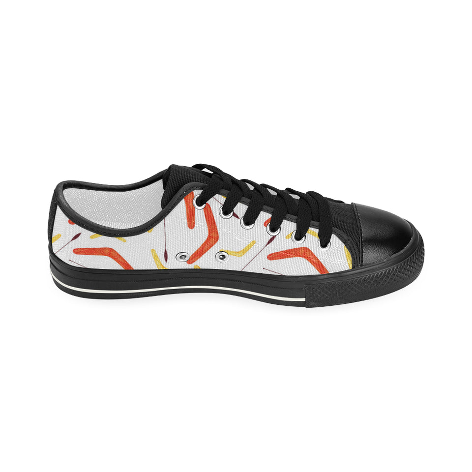 Waterclor boomerang Australian aboriginal ornament Women's Low Top Canvas Shoes Black