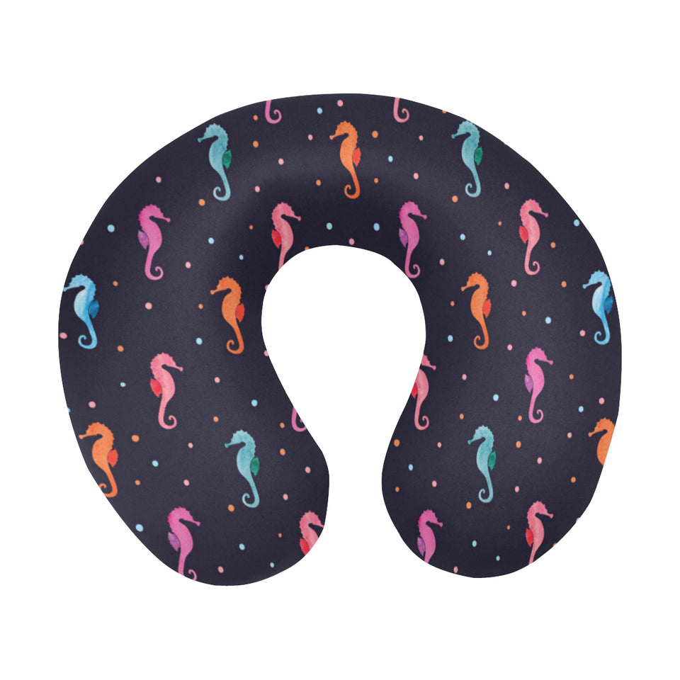 Watercolor colorful seahorse pattern U-Shaped Travel Neck Pillow