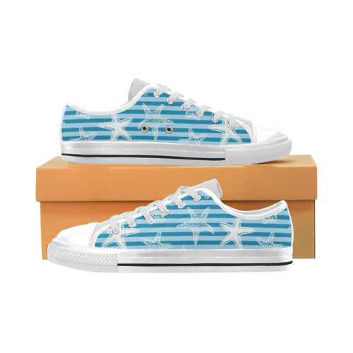 Starfish blue blackground Men's Low Top Shoes White