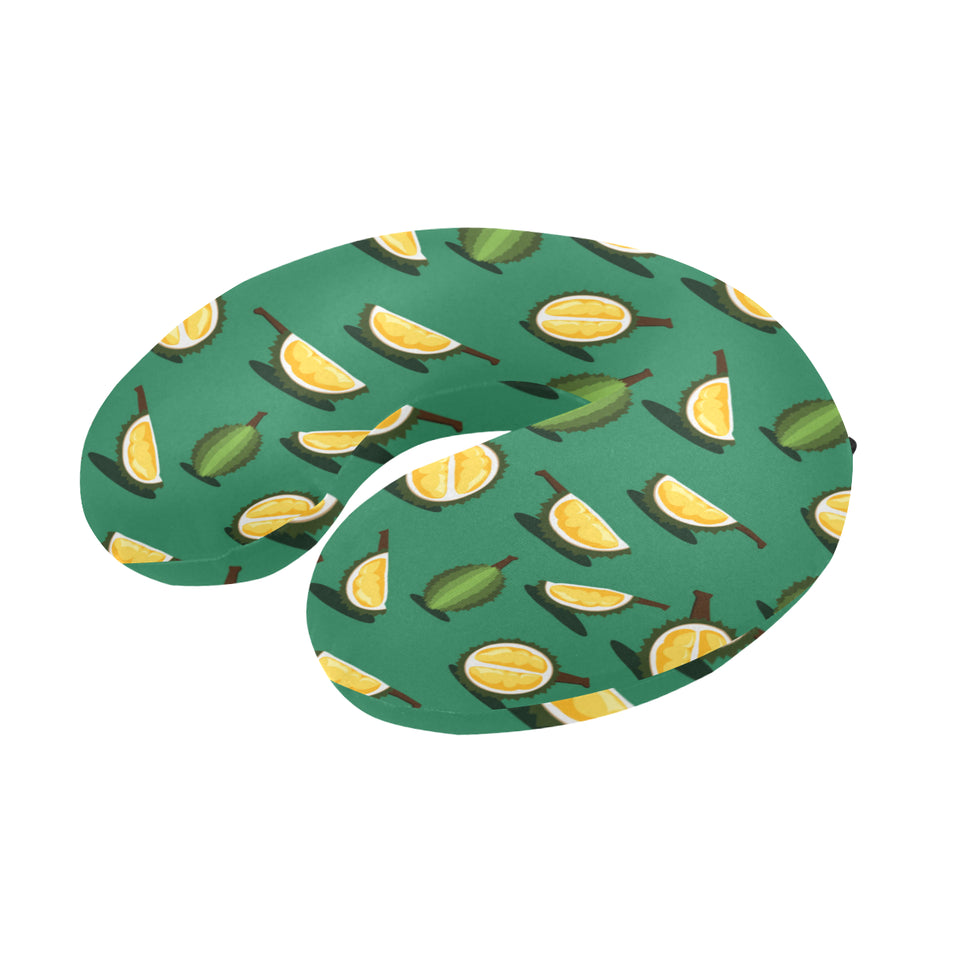 Durian pattern green background U-Shaped Travel Neck Pillow