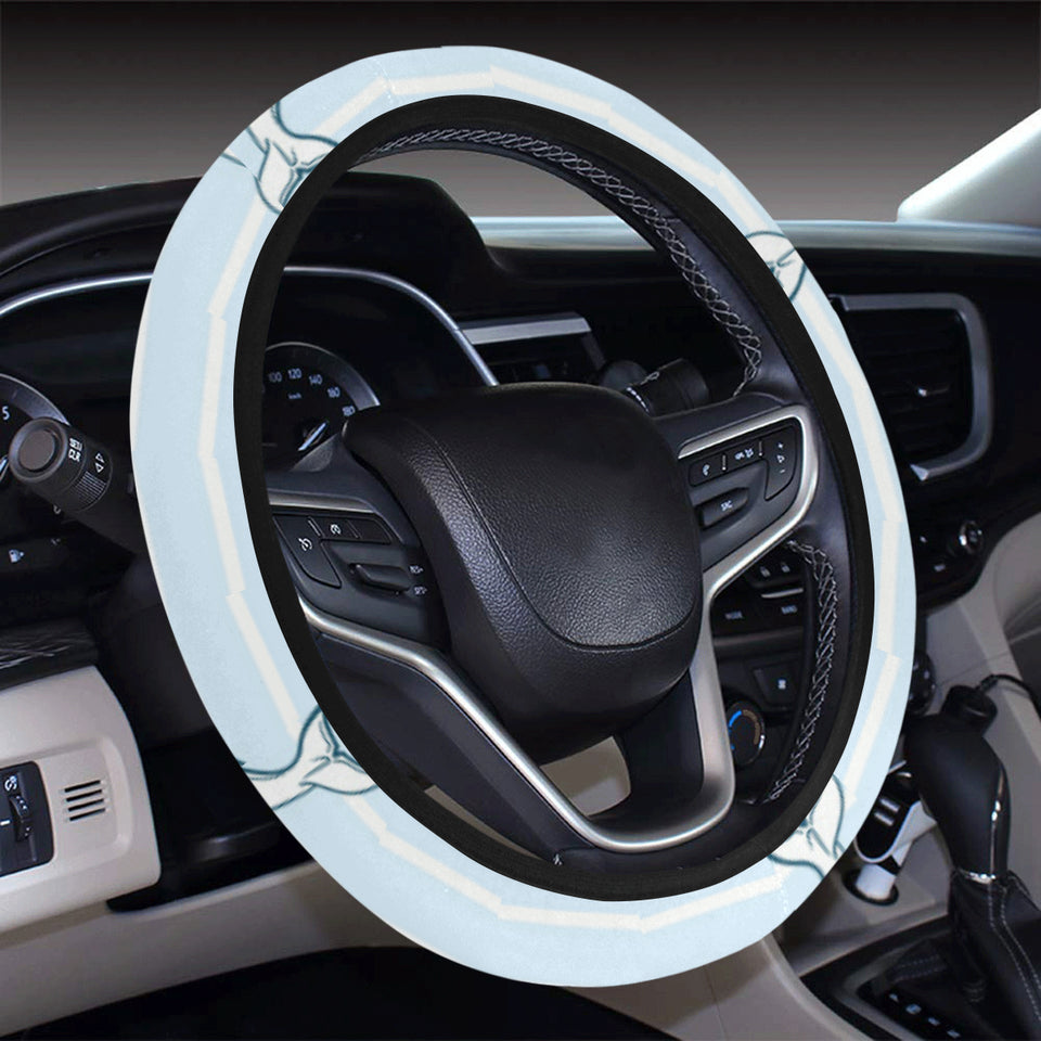 Dolphin blue striped background Car Steering Wheel Cover
