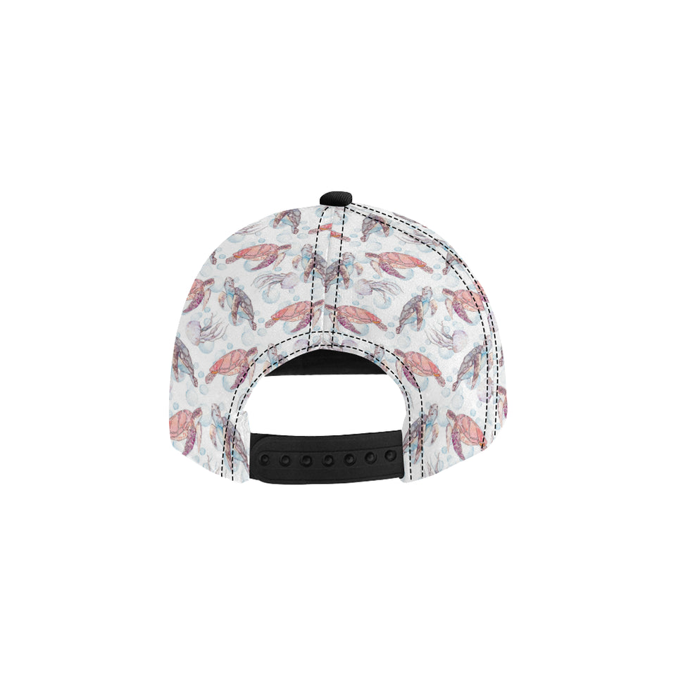 Watercolor sea turtle jellyfish pattern All Over Print Snapback Cap