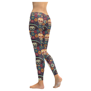 Sugar skulls flower maxican pattern Women's Legging Fulfilled In US