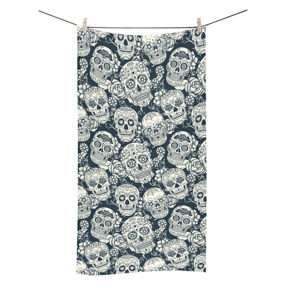 Sugar skull black white pattern Bath Towel