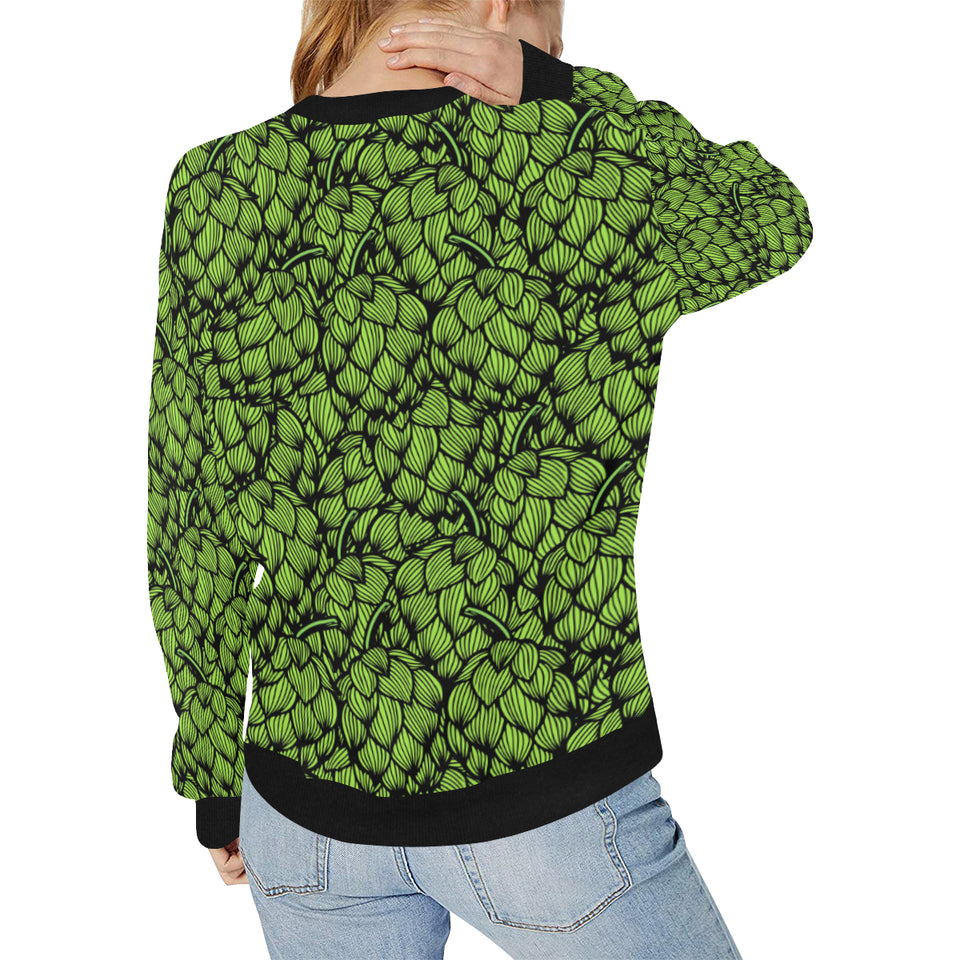 Green hop pattern Women's Crew Neck Sweatshirt