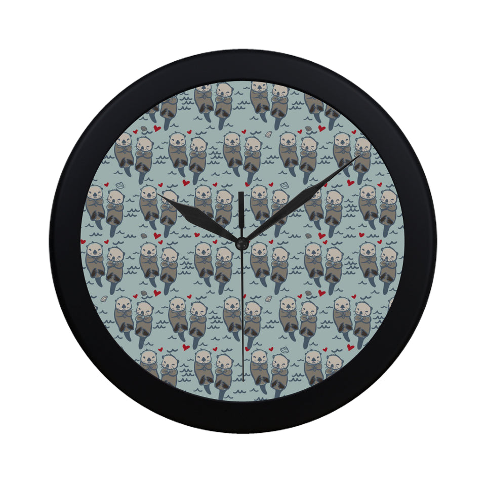 Lovely Sea Otter Pattern Elegant Black Wall Clock