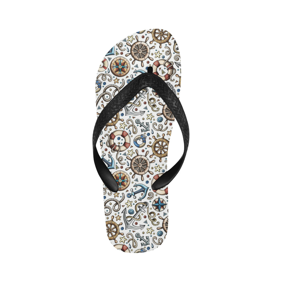 Cute nautical steering wheel anchor pattern Unisex Flip Flops