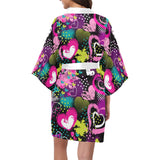 heart dot wave star creative design pattern Women's Short Kimono Robe